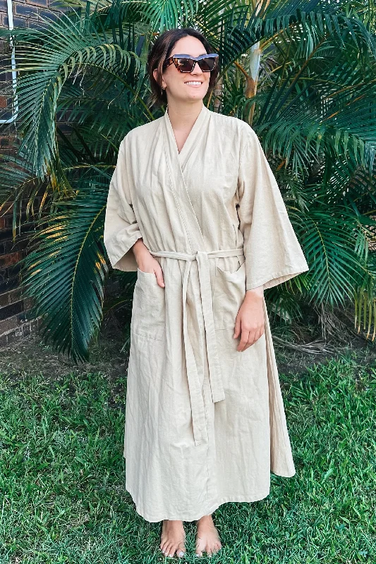 women robes with a contrast - colored beltAdele Neutral Cotton Robe