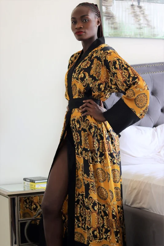 women robes with thermal - regulating propertiesAmber satin kimono robe
