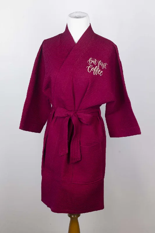 women robes for a girls' slumber party"But first, coffee" Robe