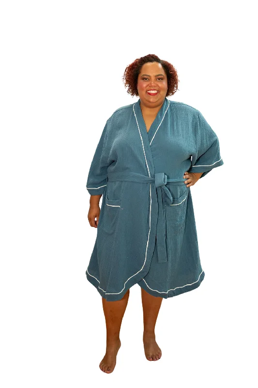 women robes with a nautical - themed patternThe Darling Robe in Blue