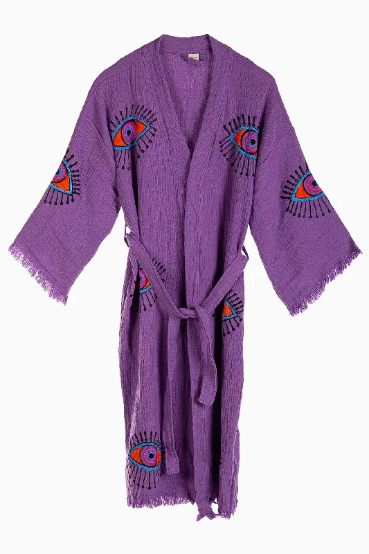 breathable women robes for hot sleepersCoral Handmade Cotton Kimono | Blue