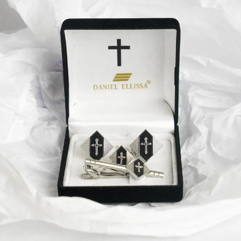open - front women robes for easy wearDiamond shape Silver Colored Cross Cuff Links Black background open - front women robes for easy wearDiamond shape Silver Colored Cross Cuff Links Black background