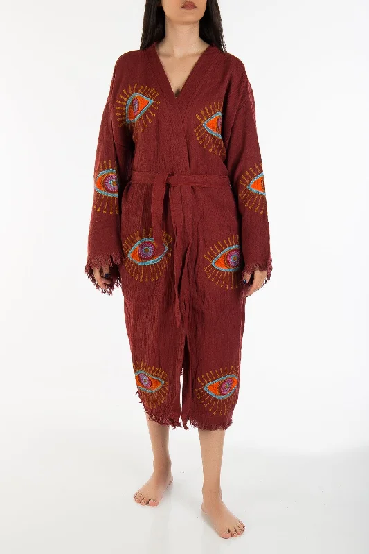 women robes with a dropped - shoulder designElara Handmade Cotton Kimono | Beige