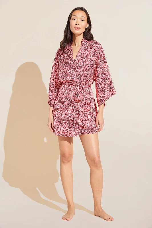 Inez Printed Washable Silk Short Robe