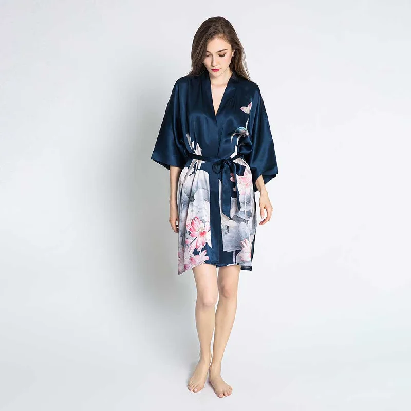 Silk Lotus Short Kimono Robe