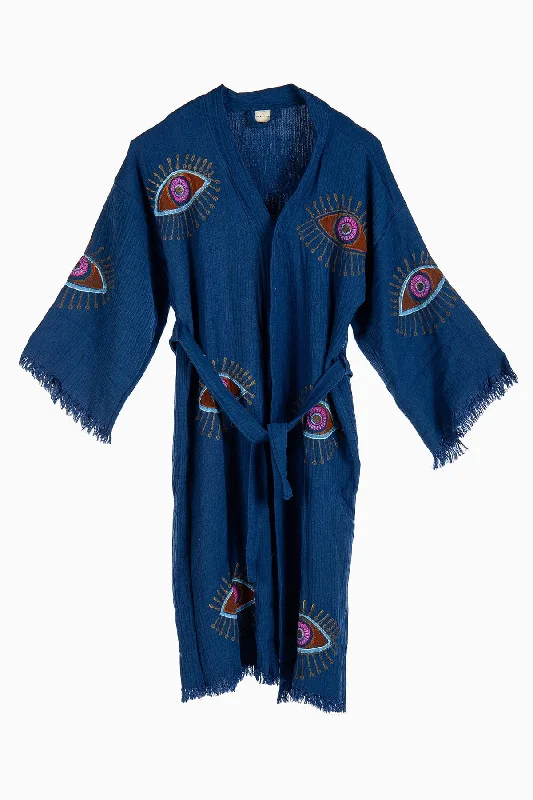 modern - designed women robes for a contemporary lookLuna Handmade Cotton Kimono | Blue modern - designed women robes for a contemporary lookLuna Handmade Cotton Kimono | Blue