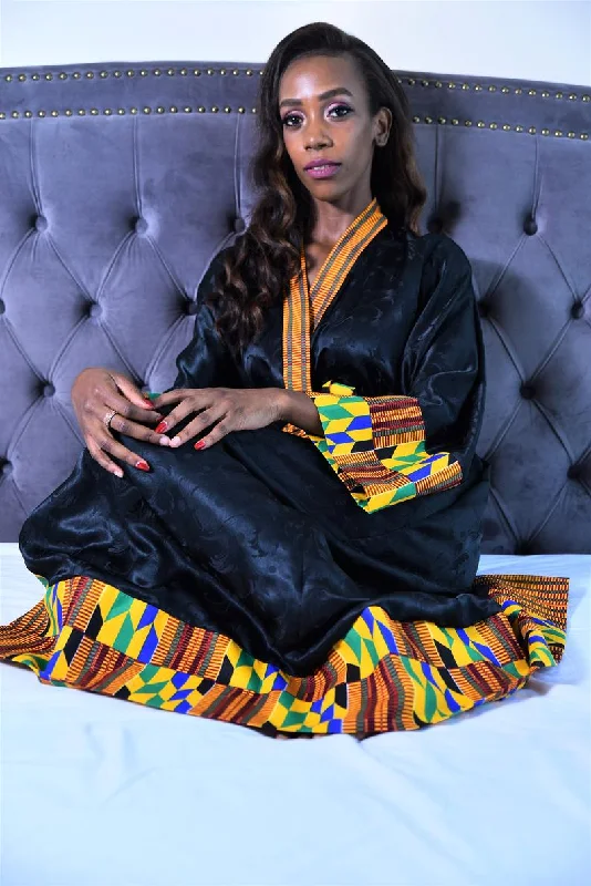 fleece women robes for warmth in winterMiranda African Kente kimono robe