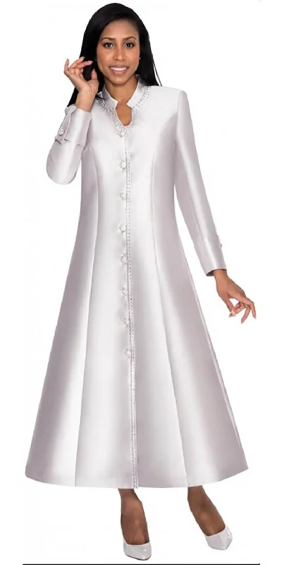 women robes with pockets for convenienceNubiano Dresses DN 5881 - White Church Dress/Robe with Button Front and Jewel Trim