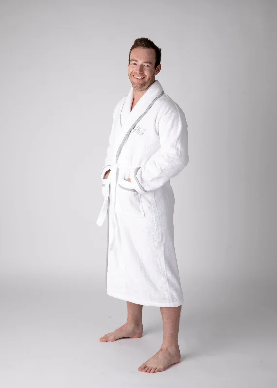 Mens Soft Luxurious Turkish Cotton Towelling  Robe with Grey trim