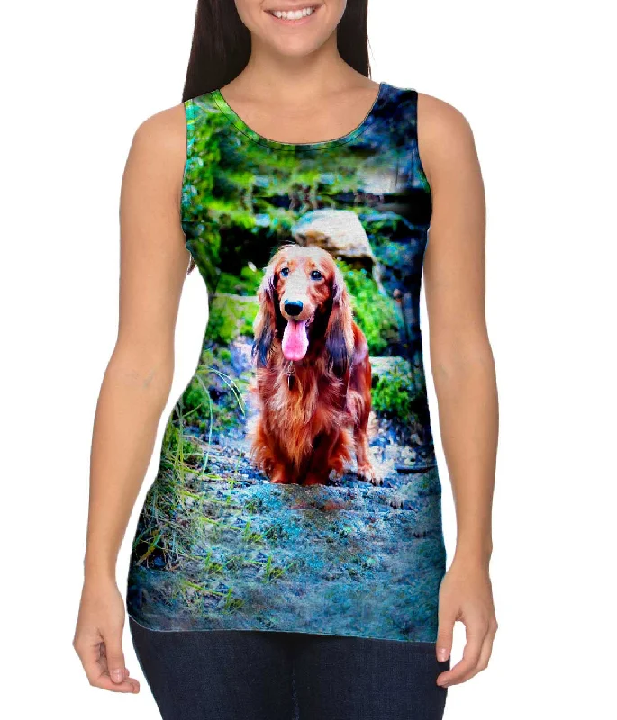 Women's Button - Down Tank Tops in Striped PatternsDachshund In Forest