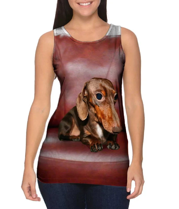 V - Neck Women's Moisture - Wicking Tank Tops for RunningDachshund Red Leather Couch V - Neck Women's Moisture - Wicking Tank Tops for RunningDachshund Red Leather Couch