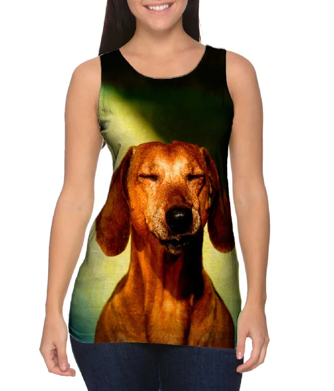 Plus Size Women's Ruffled Hem Tank Tops with Floral PrintsDachshund Smile