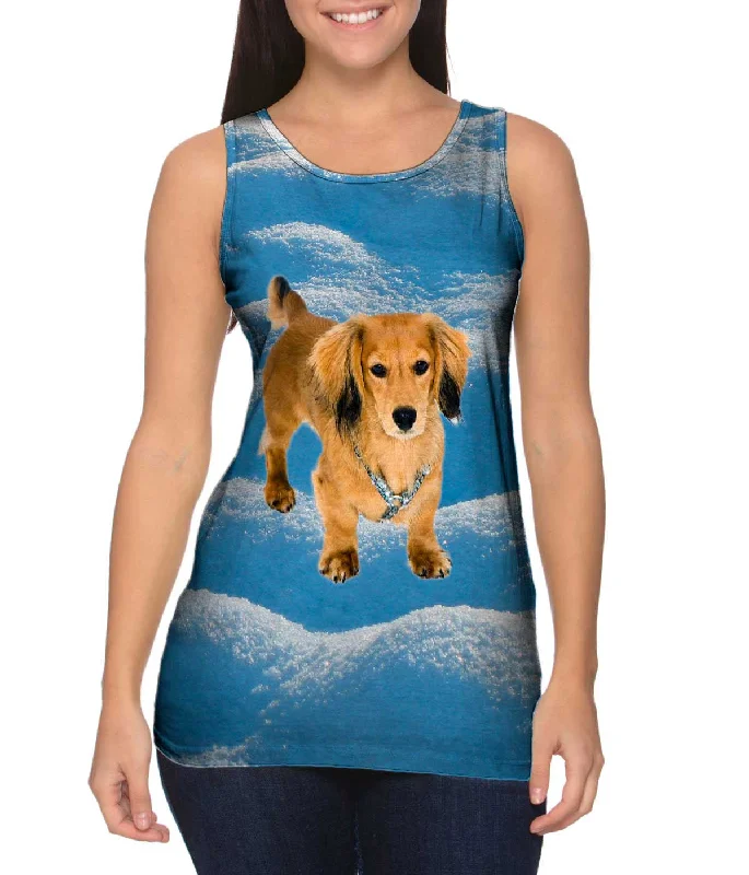 Plus Size Women's Side - Slit Tank Tops in Metallic ShadesDachshund Snow Play