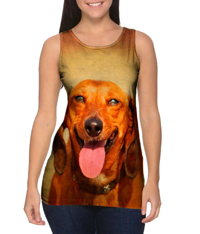 Plus Size Women's Embroidered Tank Tops in Boho StylesDachshund Sunshine