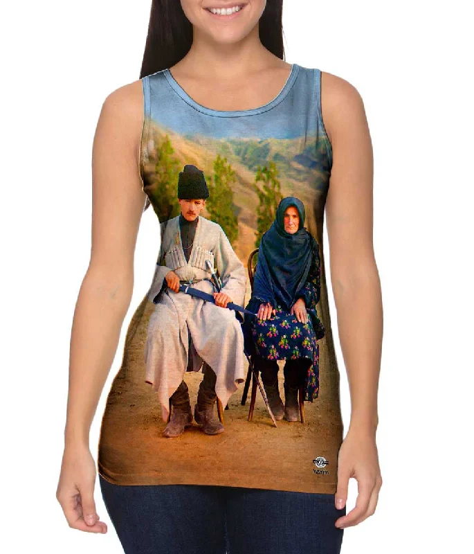 Plus Size Women's Ruffled Hem Tank Tops with Floral PrintsDagestani Man And Woman