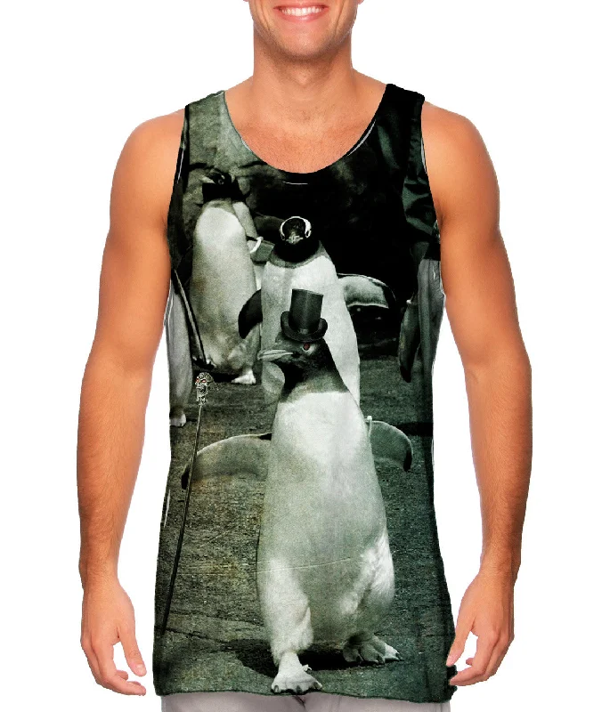 Women's Longline Tank Tops with Abstract PrintsDancing Top Hat Penguin