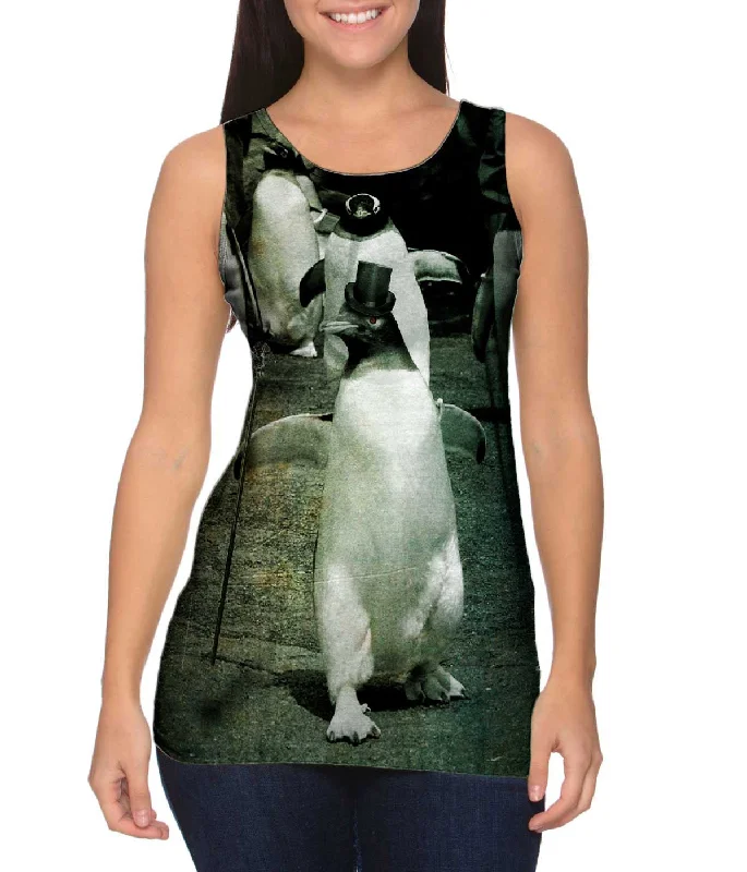 High - Neck Women's Silk Blend Tank Tops for a Luxurious FeelDancing Top Hat Penguin High - Neck Women's Silk Blend Tank Tops for a Luxurious FeelDancing Top Hat Penguin