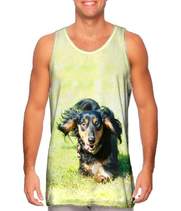 Crew Neck Women's Sustainable Tank Tops Made from Recycled MaterialsDashing Dachshund