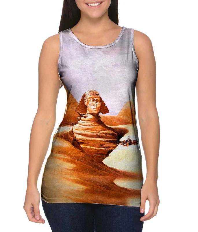 Plus Size Women's Embroidered Tank Tops in Boho StylesDavid Roberts - "The Great Sphinx Pyramids Of Giza" (1839) Plus Size Women's Embroidered Tank Tops in Boho StylesDavid Roberts - "The Great Sphinx Pyramids Of Giza" (1839)