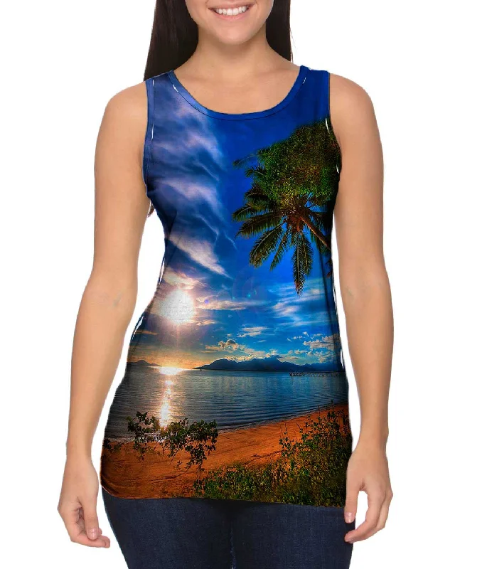 Women's Button - Down Tank Tops in Striped PatternsDay At The Beach