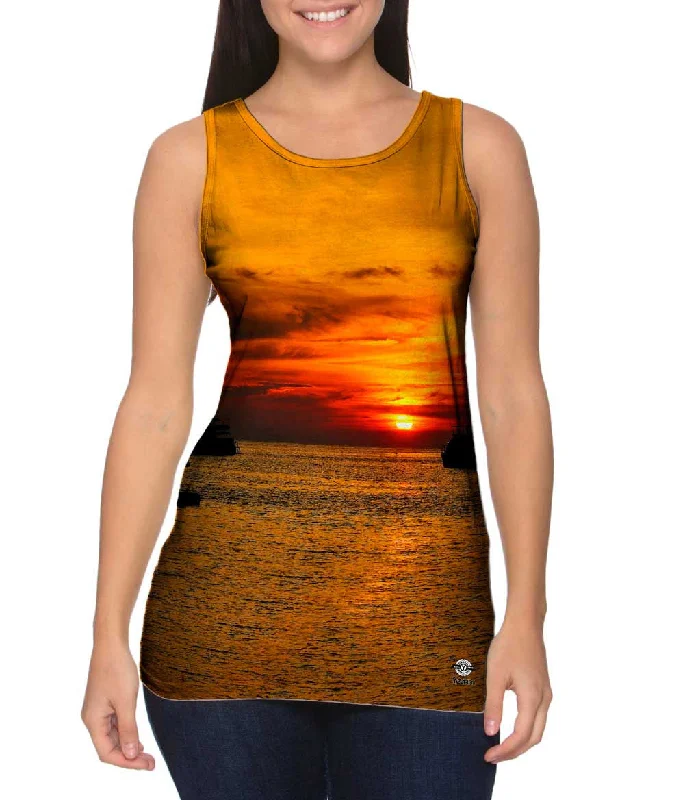 High - Neck Women's Silk Blend Tank Tops for a Luxurious FeelDay Dreaming Sunset Boat Life High - Neck Women's Silk Blend Tank Tops for a Luxurious FeelDay Dreaming Sunset Boat Life