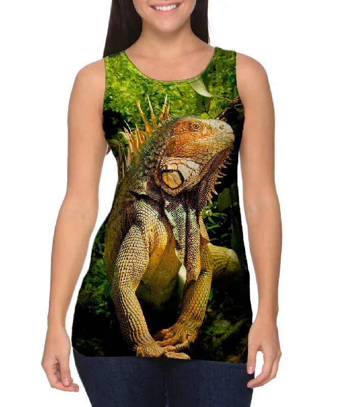 Crew Neck Women's Sustainable Tank Tops Made from Recycled MaterialsDeep Jungle Iguana Crew Neck Women's Sustainable Tank Tops Made from Recycled MaterialsDeep Jungle Iguana