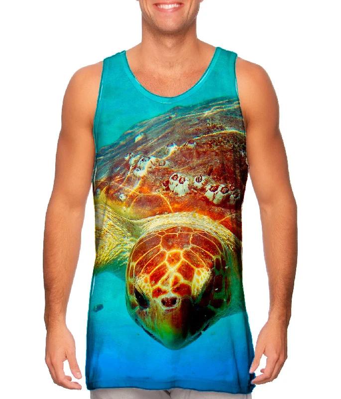 Women's Button - Down Tank Tops in Striped PatternsDeep Sea Turtle