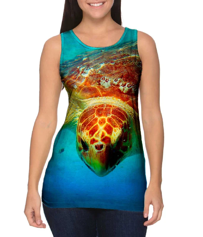 Mock Neck Women's Performance Tank Tops for CyclingDeep Sea Turtle