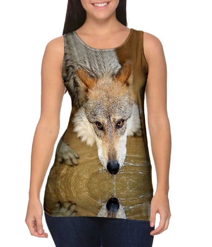 High - Neck Women's Silk Blend Tank Tops for a Luxurious FeelDeep Stare Wolf