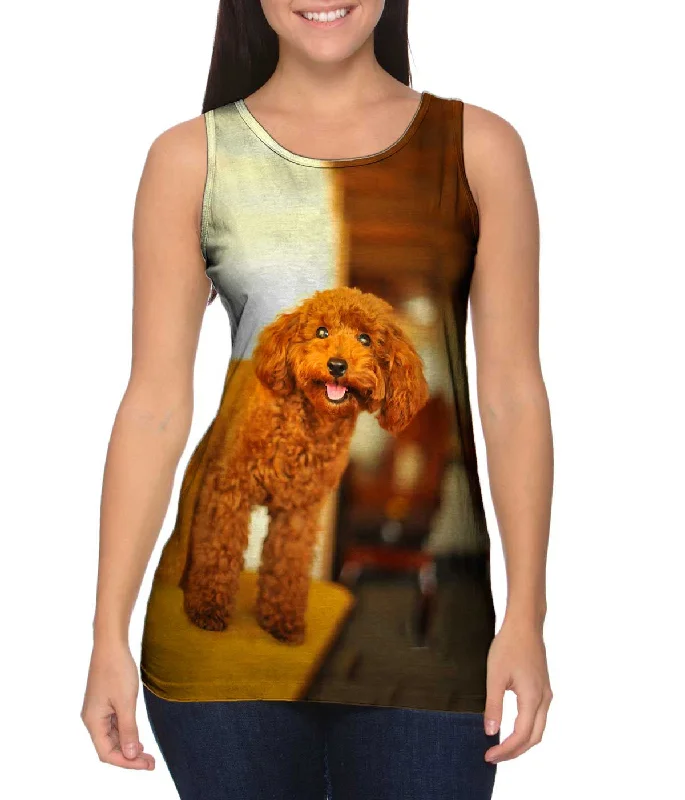 Plus Size Women's Criss - Cross Back Tank Tops in Neon ColorsDelightfully Happy Poodle