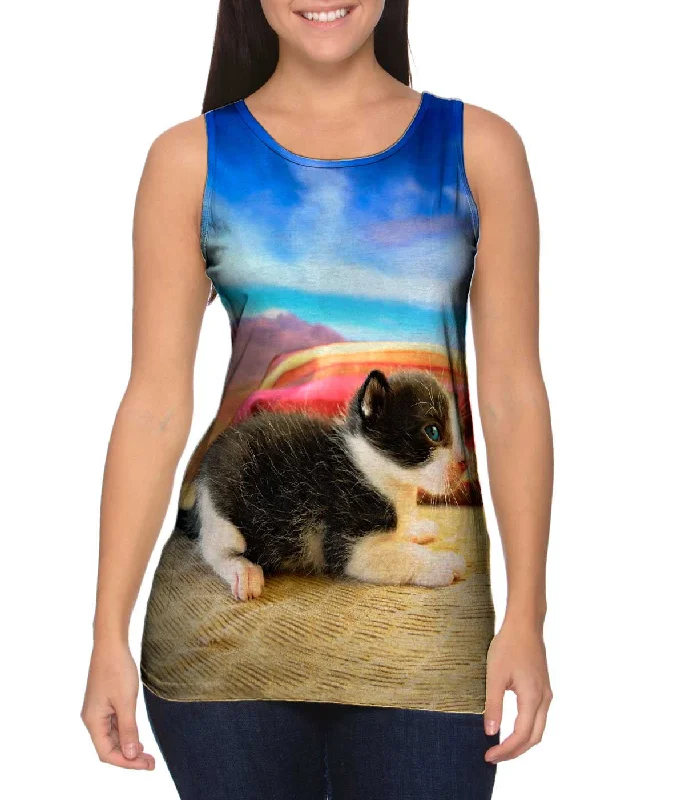 Plus Size Women's Ruffled Hem Tank Tops with Floral PrintsDesert Kitten
