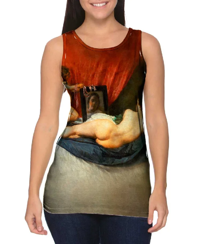 Plus Size Women's Ruffled Hem Tank Tops with Floral PrintsDiego Velazquez - "Venus At Her Mirror" (1651) Plus Size Women's Ruffled Hem Tank Tops with Floral PrintsDiego Velazquez - "Venus At Her Mirror" (1651)