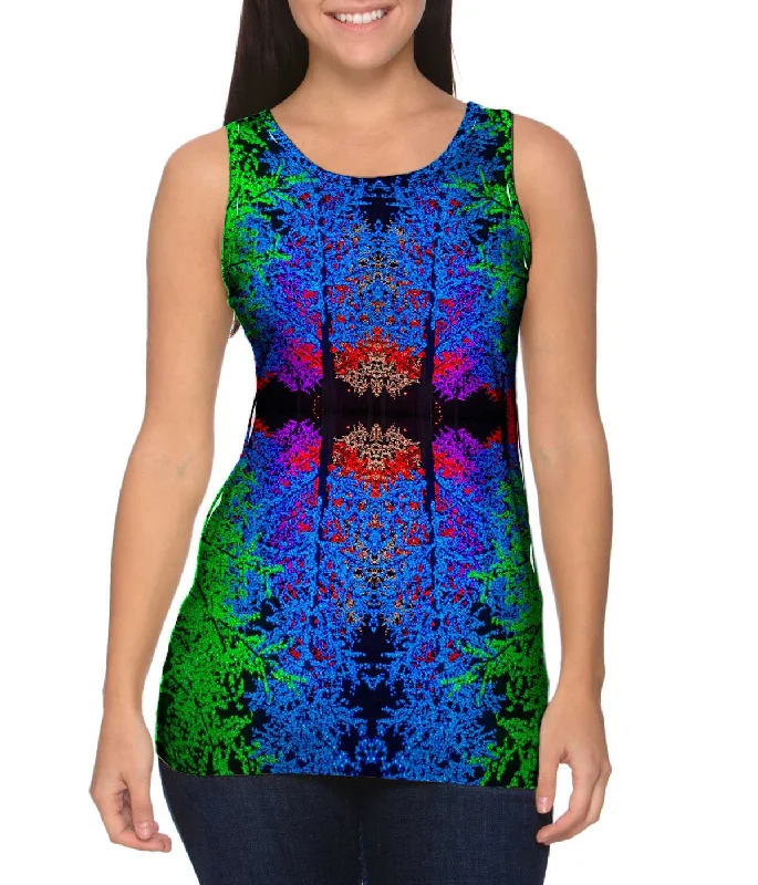 Plus Size Women's Side - Slit Tank Tops in Metallic ShadesDigital Pine Trees